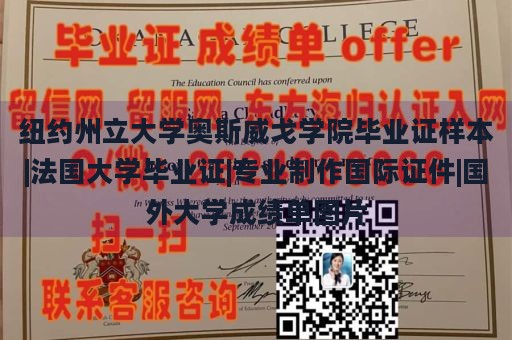 纽约州立大学奥斯威戈学院毕业证样本|法国大学毕业证|专业制作国际证件|国外大学成绩单图片